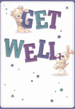 This get well card radiates cheerful hope and warmth, beautifully illustrated with two lovable companions-a plush brown bear and a floppy-eared pup-each joyfully engaged with vibrant lettering spelling out 'Get Well.' Their playful poses and sweet faces bring a smile to the heart, their camaraderie reminiscent of friendly neighbours in West Norwood exchanging kind words on a bright day near Norwood High Street. The bold, oversized text, coloured in rich teals and indigos, leaps confidently against a creamy, inviting background, infusing the scene with an uplifting vibrancy that mirrors the local florist bouquets so popular at West Norwood Florist. Twinkling stars in various shades of blue and purple scatter joyfully across the card, adding a layer of dreamy optimism and magical promise. There's remarkable texture to the fluffy fur of the bear and the soft, velvety ears of the pup, invoking the comforting touch of a freshly tied bouquet or a gentle embrace. Altogether, the card blends innocence, whimsy, and a sincere message into a scene that feels uniquely West Norwood-perfect for delivering comfort, encouragement, and a touch of playful lightness to anyone in need of get well wishes in our South London community.